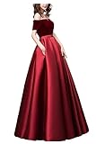 GATMSTZ Schulterfreies Damenkleid, Samt, Ballkleid, langärmelig, Abendkleid, elegant, sexy, Schwarz, Burgunder, 44