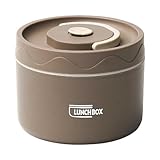 Plookyoe Warmes Lunch-Behälter, Edelstahl, Thermo-Lunchbehälter, tragbar, Thermo-Bento-Box, Lebensmittelbehälter, Braun C