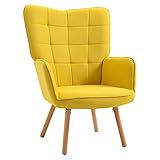 HOMCOM Sessel Ohrensessel mit Armlehne, Holzrahmen Gepolstert Loungesessel mit Samtoptik, Relaxsessel für Wohnzimmer, Schlafzimmer, Gelb