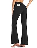 MOVE BEYOND Damen Yogahose Sporthose Bootcut Butterweiche Jogginghose Schlaghose Hohe Taille mit Taschen, Schwarz, L