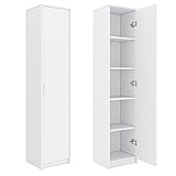 Bücherregal Kleiderschrank Regal weiß 40cm breit 180cm hoch Schrank Organizer Mehrzweckschrank mit 4 verstellbaren Einlegeböden Aktenschrank Regal Wand schmal Holz für Schlafzimmer Flur Keller Büro