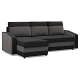 Mebligo - Ecksofa mit Schlaffunktion und Bettkasten Orion, Eckcouch Universelle Seite, Sofa L Form (BxTxH) 231 x 140 x 85 cm, Couch Wohnzimmer, Ecke Sofa, Schwarz + Weiß (Mikro 15 + Mikro 27)
