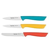 Tefal K273S3 Colorfood Messerset 3-teilig | Universalmesser (10 cm)/Schälmesser (8 cm) gezahnt, Schälmesser (8 cm) glatt | deutscher Edelstahl | korrosionsbeständig | ergonomisch | sicher | Farbig