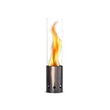 GARDENFLARE Tischkamin Outdoor – Rauchfreies Edelstahl Tischfeuer und Feuerrohr für Balkon & Terrasse – Hochwertige Gartendeko, Windlicht mit Holzpellet Betrieb (Silber)