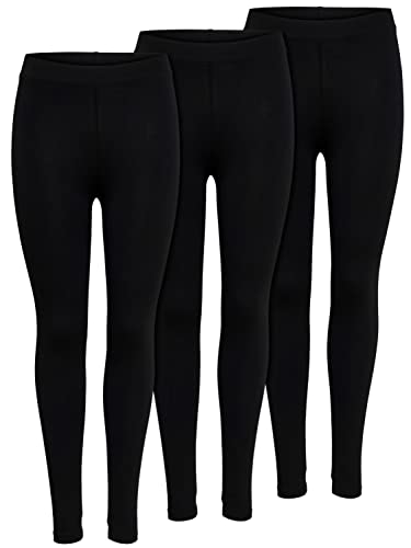 ONLY 3er Pack Leggings für Damen in schwarz - Blickdicht - Für Freizeit, Sport, Yoga oder Fitness aus 95% Baumwolle 15209151 (L, Schwarz (2017))