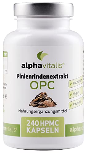 500 mg Pinienrindenextrakt Kapseln mit OPC + natürliches Vitamin C - ohne Magnesiumstearat - laborgeprüft - 240 Kapseln - vegan & hochdosiert