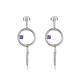Hoisy Damen-Ohrringe aus Sterlingsilber, baumelnde Ohrringe für Frauen, rund, Amethyst, Kreis, Silber, Lila, Anhänger, Ohrringe, Silber, Amethyst