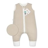 Ehrenkind® Babyschlafsack | Schlafsack mit Füßen 2.5 TOG | Bio-Baumwolle | Ganzjahres Schlafsack Baby Gr. 80 Farbe Beige | Oeko-Tex | Schlafsack winter und Sommer Schlafsack Kinder