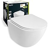 aquaSu® Spülrandloses Wand WC Set Levanto, Design Hänge WC, Tiefspüler, Keramik, Abgang waagerecht, Slimline WC-Sitz mit Absenkautomatik, Duroplast Toilettendeckel, Weiß, 04552 0