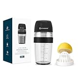 KITCHENDAO 2 in 1 Salat Dressingshaker mit Saftpresse, Ausgießer, Auslaufsicher, Messbecher Salatdressing Behälter Spülmaschinenfest, BPA-frei, Dressingbehälter Salatdressing Shaker 250ml-Schwarz