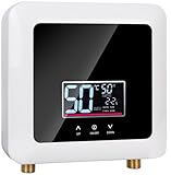 Elektronischer Durchlauferhitzer Küche 220V 7500W elektrische Warmwasserbereiter tankloser Mini-Warmwasserbereiter mit LED Temperaturanzeige, Elektrisch Instant Klein Durchlauferhitzer (White)