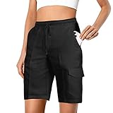 Chino-Shorts für Damen, klein, verstellbar, schöne ausgestellte Jungen-Shorts, bauchfrei, Motorrad, einfarbig, kariert, bunt, Country, Schwarz , XL