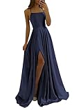 xxxiticat Damen Elegant Lange Ballkleider Satin A-Linie Hochzeitskleid Abendkleider Sexy Neckholder Spaghetti Brautkleid Kleider Lang Prinzessin Brautjungfer Kleid