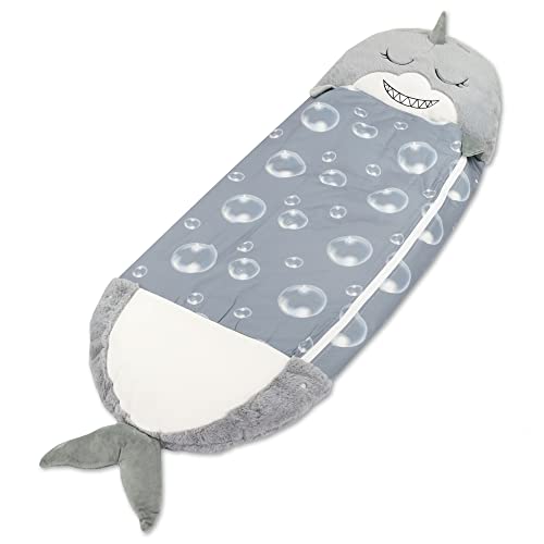 Kinderschlafsack mit Kissen Indoor - Kuscheltier Schlafsack für Kinder Kuschelschlafsack 135x50 cm Grau Hai