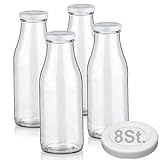 Geniess-Bar! 4 Milchflaschen 500ml mit 8 Deckel BPA frei Saftflaschen Glasflaschen 0,5L auch mit 2/6/9/12/20 Flaschen Weithalsflaschen leer zum Befüllen Schraubdeckel
