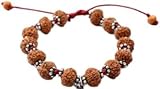Ganesha Arts 12 Mukhi Surya Armband aus Indonesien/12 Mukhi Rudraksha Java 925 Silber Chakri in rotem Seidenfaden Armband (10 mm), Einheitsgröße, Holz, kein Edelstein, One Size, Holz, Kein Edelstein