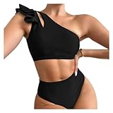 LOKAXXZU Bikinis Frauenbadeanzüge ausschneiden Badebekleidung sexy Schwarze Biquini -Badeanzüge Schulterbikini -Set (Farbe: D, Größe: M Code)