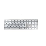 CHERRY KC 6000 SLIM FOR MAC, Kabelgebundene Mac-Tastatur (USB-A Anschluss), Deutsches Layout (QWERTZ), Flüsterleise Tasten, Flaches Design, Weiß-Silber
