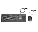 HP 150 kabelgebundene Maus-Tastaturkombination, USB-A Anschlüsse, 12 Fn Tasten, 1.600 DPI, funktioniert mit Windows & Mac, leise, QWERTZ Layout, schwarz