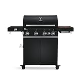 BURNHARD 4-Brenner Gasgrill Big FRED Deluxe BLACK Series 3 inkl. Backburner, 900°C Infrarot-Keramikbrenner, Seitenkochfeld, Gusseisen-Grillrost, Grillabdeckung, Grillwagen + klappbare Seitentische