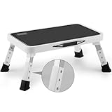HBTower Tritthocker klappbar, höhenverstellbar, Trittleiter mit Rutschfester Plattform, bis 150 kg belastbar, Stufenleiter für Küche & Haushalt