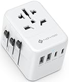 NOVOO Reiseadapter Weltweit 5 Ports Steckdosenadapter 21W mit 2 USB,2 USB C und 1AC Steckdose Internationaler Reisestecker Universaladapter Travel Adapter für Deutschland USA EU England Thailand usw