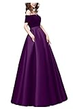 GATMSTZ Schulterfreies Damenkleid, Samt, Ballkleid, langärmelig, Abendkleid, elegant, sexy, Schwarz, Violett, 42