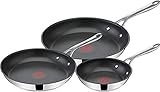 Jamie Oliver by Tefal Cook's Direct On Pfannenset 20/24/28 cm, Thermo-Signal bei idealer Brattemperatur, Antihaft, Bratpfannen Induktion, rostfrei, backofenfest, genieteter Griff, E304S344