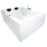 Basera® BASIC Indoor Whirlpool Badewanne XXL Wave für 2 Personen mit 16 Massagedüsen, Wasserfall, LED-Ambiente