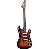 Spencer by Eko ST10 Sunburst E-Gitarre, Korpus Pappel, Hals aus Ahorn, Griffbrett aus Kunstharz, 3 Tonabnehmer S-S-S, Lautstärkeregler und 2 Tonstufen, 5-Wege-Schalter, Brücke mit Tremolohebel,