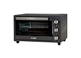 ICQN Minibackofen 20L, Pizza-Backofen, Ober-/Unterhitze mit Umluft-Funktion, 5 Grill-Funktion, 90 Min. Timer, 1500 W, Mini Oven, 80°-240°C, Backblech/Grill/Krümelblech und Blechhalter, Schwarz