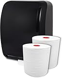 Blanc HYGIENIC Set: Handtuchrollenspender Autocut, Blanc Cosmos 2 Handtuchrollen Premium TAD - PRODUKTSET Farbe Schwarz