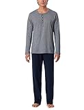 Schiesser Herren Schlafanzug Lang Mit Knopfleiste - Nightwear Pyjamaset, Blau_159630, 58 EU
