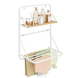SONGMICS Wandtrockner, Wäscheständer, wandmontierter Trockenständer, klappbar, mit Ablage, Hängestangen, magnetisches Design, für Waschküche, Badezimmer, wolkenweiß LLR803W01