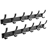 Optish 2 Stück Kleiderhaken Wand, Hakenleiste Garderobe mit 12 Haken, Garderobenleiste Wandgarderobe für Schlafzimmer Bad Küche, Garderobenhaken für Mänteln, Jacken, Hüten und Handtüchern (Schwarz)