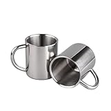 PIQIUQIU 2 Stück 220ml Edelstahl-Kaffeetasse mit Henkel Doppelwandige Becher Campingbecher zum Heiß- oder Kalthalten von Getränken Isolierte Reise-Kaffeetasse Wasserbecher
