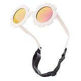 COASION Baby Sonnenbrille 0-24 Monate Polarisierte Blume Sonnenbrille Kinder mit Riemen Verstellbar Weicher Silikonrahmen UV400 Schutz Niedlich Sonnenbrille Baby für 0-2 Jahre Weiß/Lila Gespiegelt