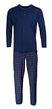 HEYO Schlafanzug Herren Lang Pyjama 100% Baumwolle Zweiteiliges Set Langarm Shirt Lange Karierte Pyjamahose (as3, Alpha, x_l, Regular, Regular, Standard, Dunkelblau, XL)