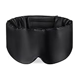 OLESILK 100% Maulbeerseide Schlafmaske Augenmaske mit verstellbarem Kopfband für Herren und Frauen, große Schlafmaske und Augenbinde für Nachtschlaf, Reisen und Nickerchen, Schwarz