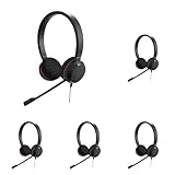 Jabra Evolve 20 UC Stereo Headset mit Mikrofon - Unified Communications Kopfhörer für VoIP Softphone mit passivem Noise-Cancelling - USB-Kabel mit Anrufsteuerung - Schwarz (Packung mit 5)