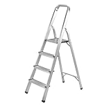 STAHLWERK Stehleiter HL-4 ST 150 kg | 4 Stufen, Standhöhe 78 cm | Aluminium Leiter | Klappleiter | Trittleiter | Mehrzweckleiter mit rutschfesten Sprossen