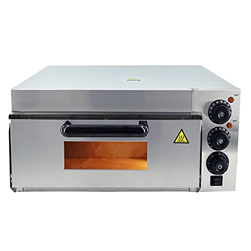 MOOTACO Pizzaofen elektrisch edelstahl mit 400x400 mm Schamottstein Backfläche, Pizza Ofen Gastro 50 - 350 °C (1 Kammer)