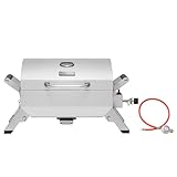 Royal Gourmet Edelstahl Tragbarer Gasgrill, Compact Tischgrill mit Zwei Griffen und Reiseschlössern, Klappbaren Beinen, 3 kW BBQ Campinggrill für Balkon, Picknick Silber