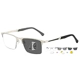 ABETOS Progressive Multifocus Selbsttönende Lesebrille Blaulichtfilter Federscharnier Metall Halbrand Gleitsichtbrille Sehhilfe Lesehilfe Sonnenbrille, Silber+1.0