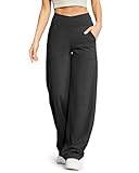 G4Free Damen Weite Hose Yogahose Hohe Taille Jogginghose mit Taschen Crossover Elegant Straighthose Bauchkontrolle Schlaghose Sporthose Petite/Regulär/Lang