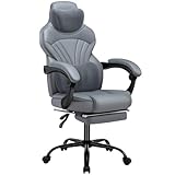 HLONONE Gaming Stuhl, Gamer Stuhl mit Kopfstütze, Lendenkissen und Fußstütze, Ergonomischer PC Stuhl, Höhenverstellbarer Bürostuhl für Erwachsener, Teen, 150 kg Belastbarkeit Gaming Sessel, Grau