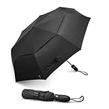 G4Free Winddichter Reiseschirme für Regen, Doppeldach, automatisch, kompakter Regenschirm mit starkem Fiberglas-Rahmen und winddichtem Kabel (schwarz)