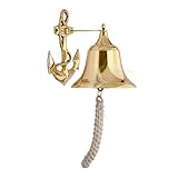 MesuBari Schiffsglocke aus Messing mit Seilzug, 15,2 cm, robuste Klingel aus poliertem Messing, Wandbehang, für drinnen und draußen, nautische Dekoration, Wandmontage
