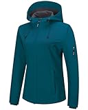 Outdoor Ventures Jacke Damen Wasserdichte Atmungsaktiv Softshelljacke - Übergangsjacke Winddichte Regenjacke Funktionsjacke mit Kapuze DarkCyan XL