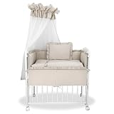 Baby Delux Beistellbett Set Babybett Komplett Set Stubenwagen weiß 90x40 mobil mit Rädern inkl. Bettwäsche Matratze (Royal Beige Rüsche)